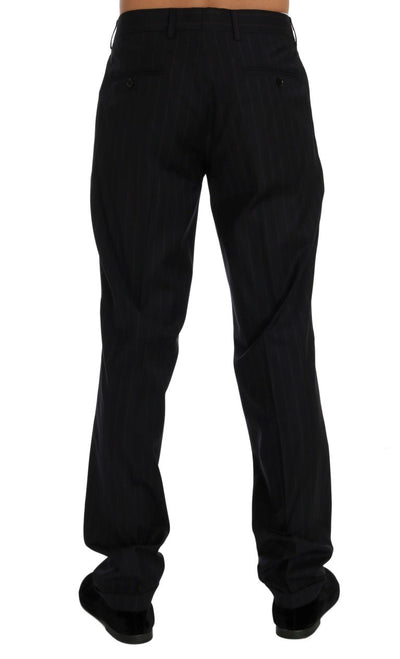Blue Striped Wool Stretch Formal Pants