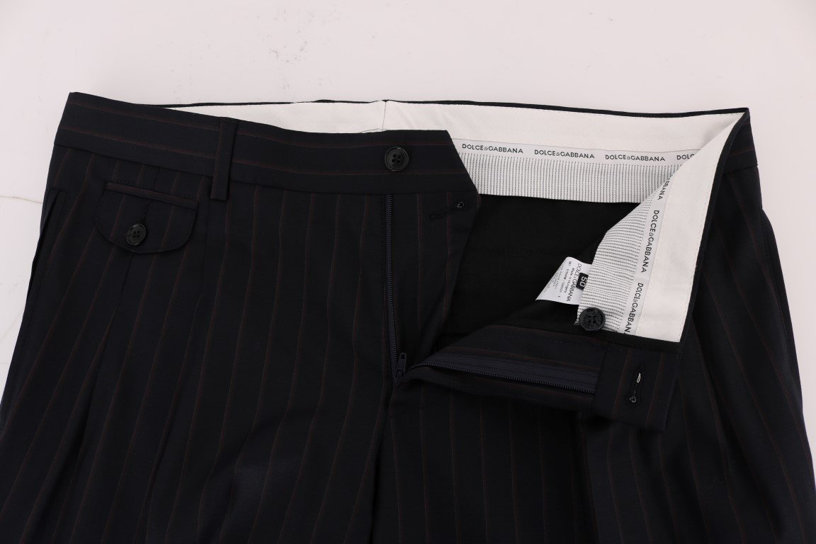Blue Striped Wool Stretch Formal Pants