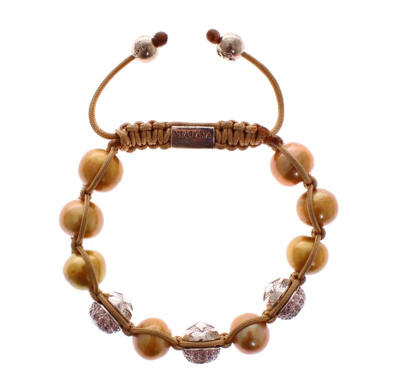 Gold Sea Pearls Pink CZ 925 Silver Bracelet