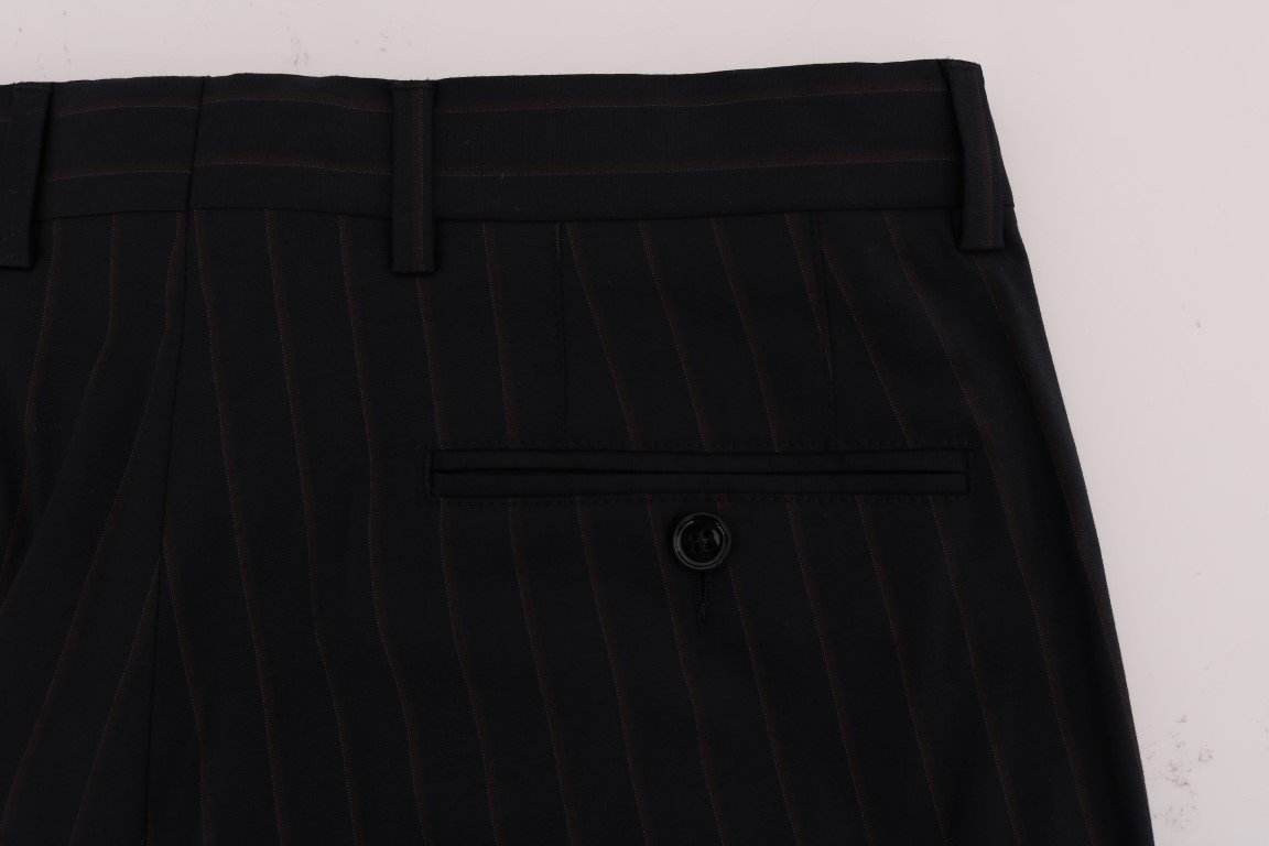 Blue Striped Wool Stretch Formal Pants