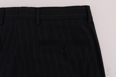 Blue Striped Wool Stretch Formal Pants