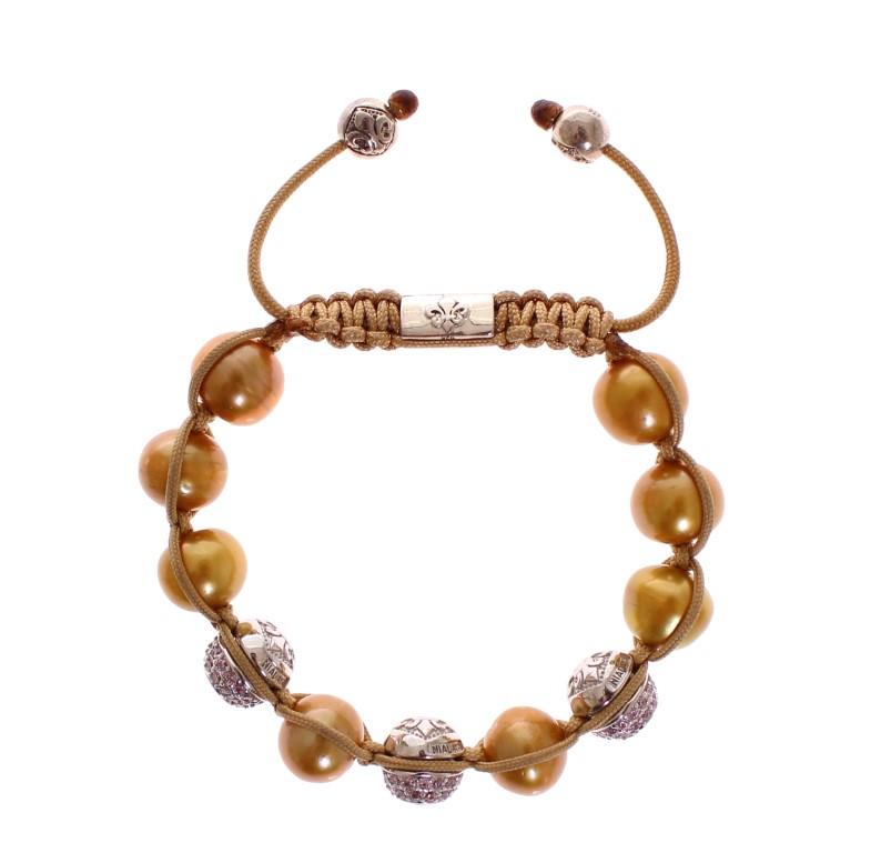 Gold Sea Pearls Pink CZ 925 Silver Bracelet