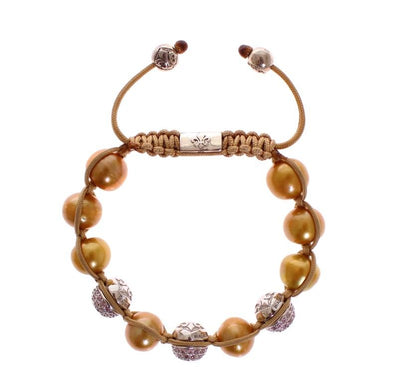 Gold Sea Pearls Pink CZ 925 Silver Bracelet