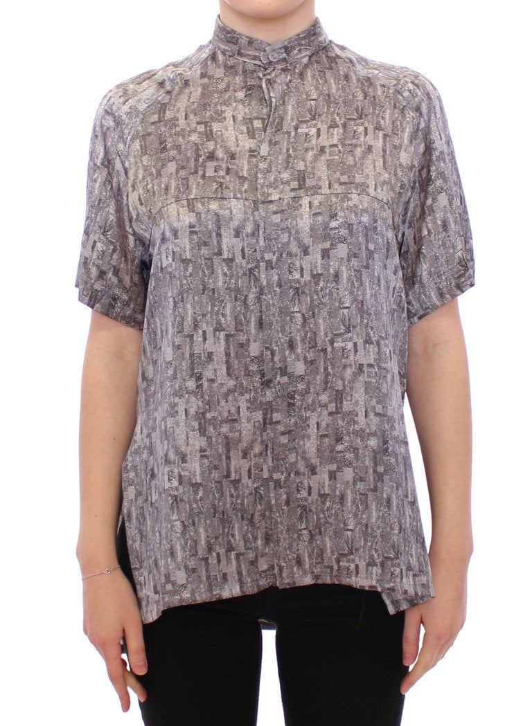 Gray Silk Top Shirt Blouse