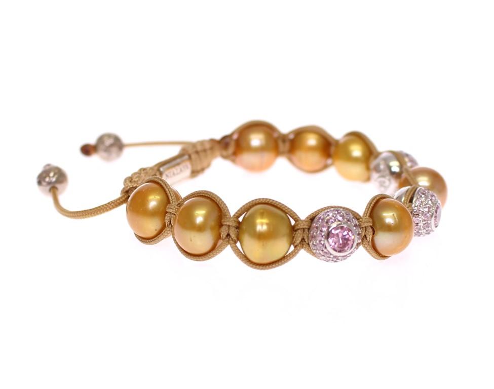 Gold Sea Pearls Pink CZ 925 Silver Bracelet