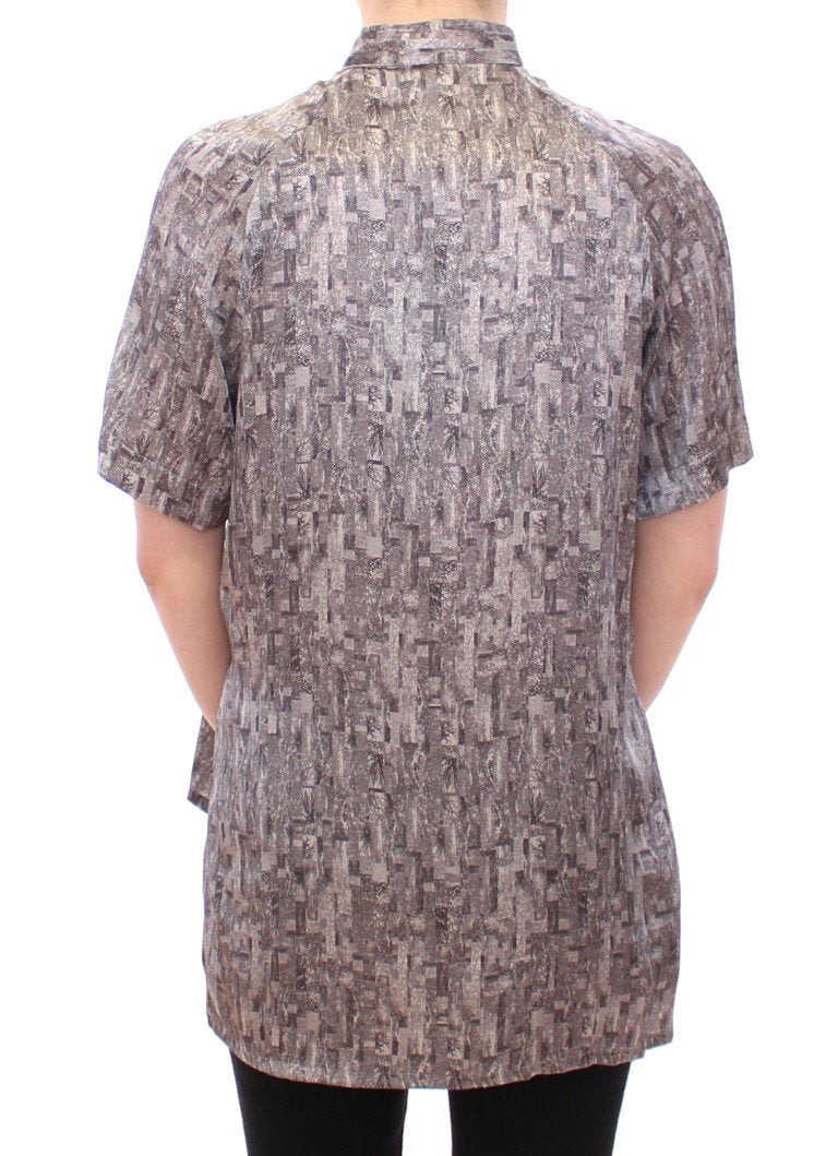 Gray Silk Top Shirt Blouse