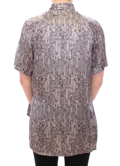 Gray Silk Top Shirt Blouse