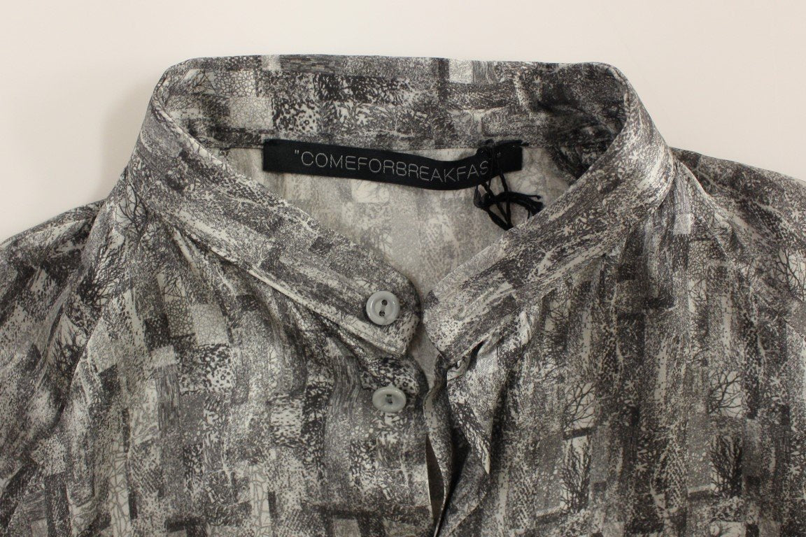 Gray Silk Top Shirt Blouse