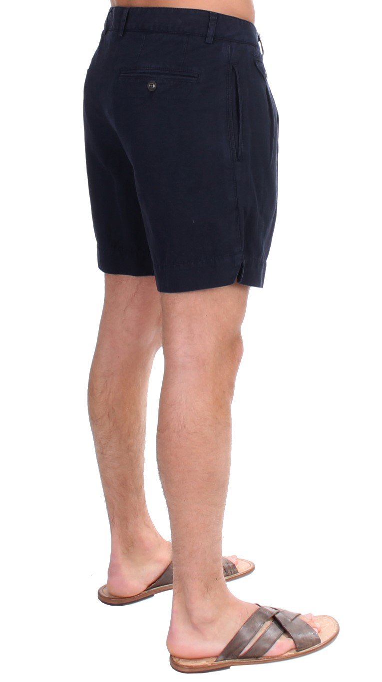 Blue Cotton Above Knees Dress Shorts