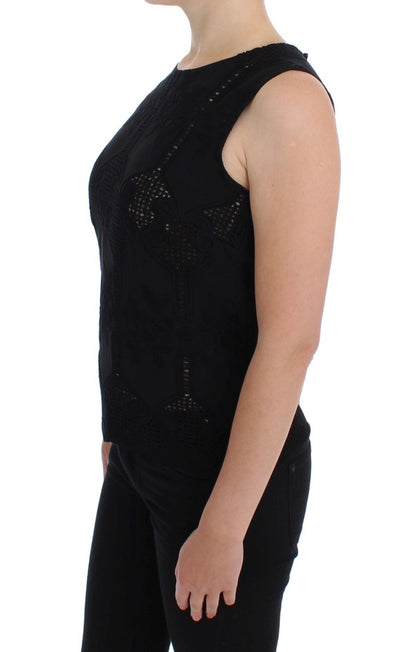 Black Floral Silk Crewneck Top
