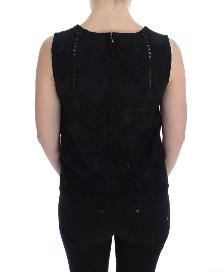 Black Floral Silk Crewneck Top