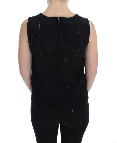 Black Floral Silk Crewneck Top