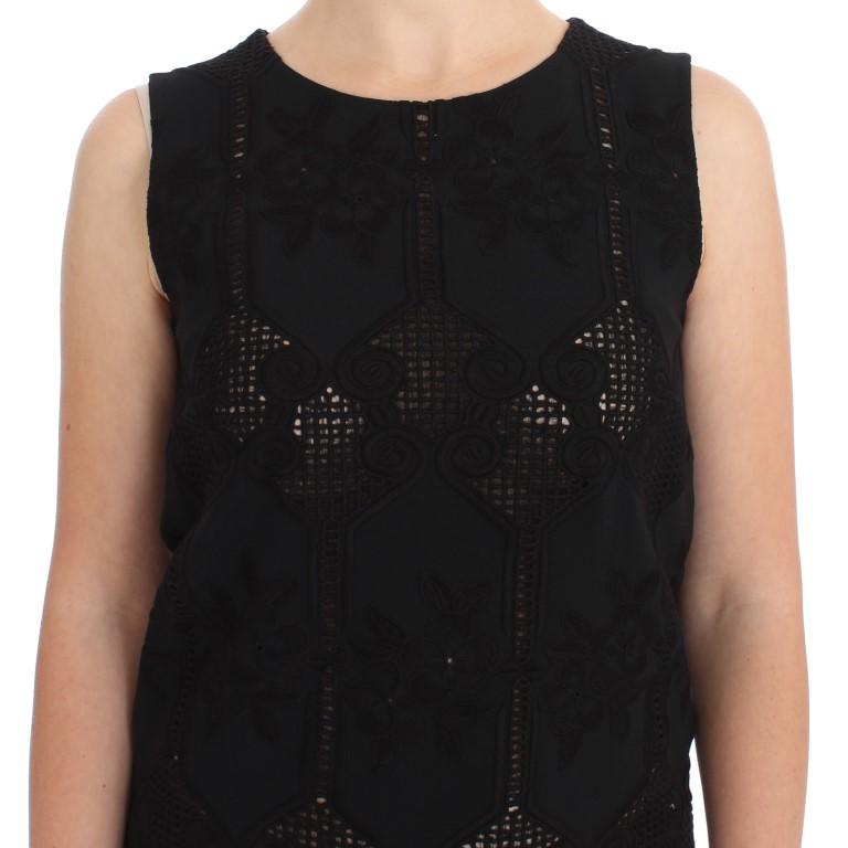 Black Floral Silk Crewneck Top