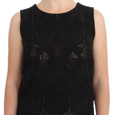 Black Floral Silk Crewneck Top