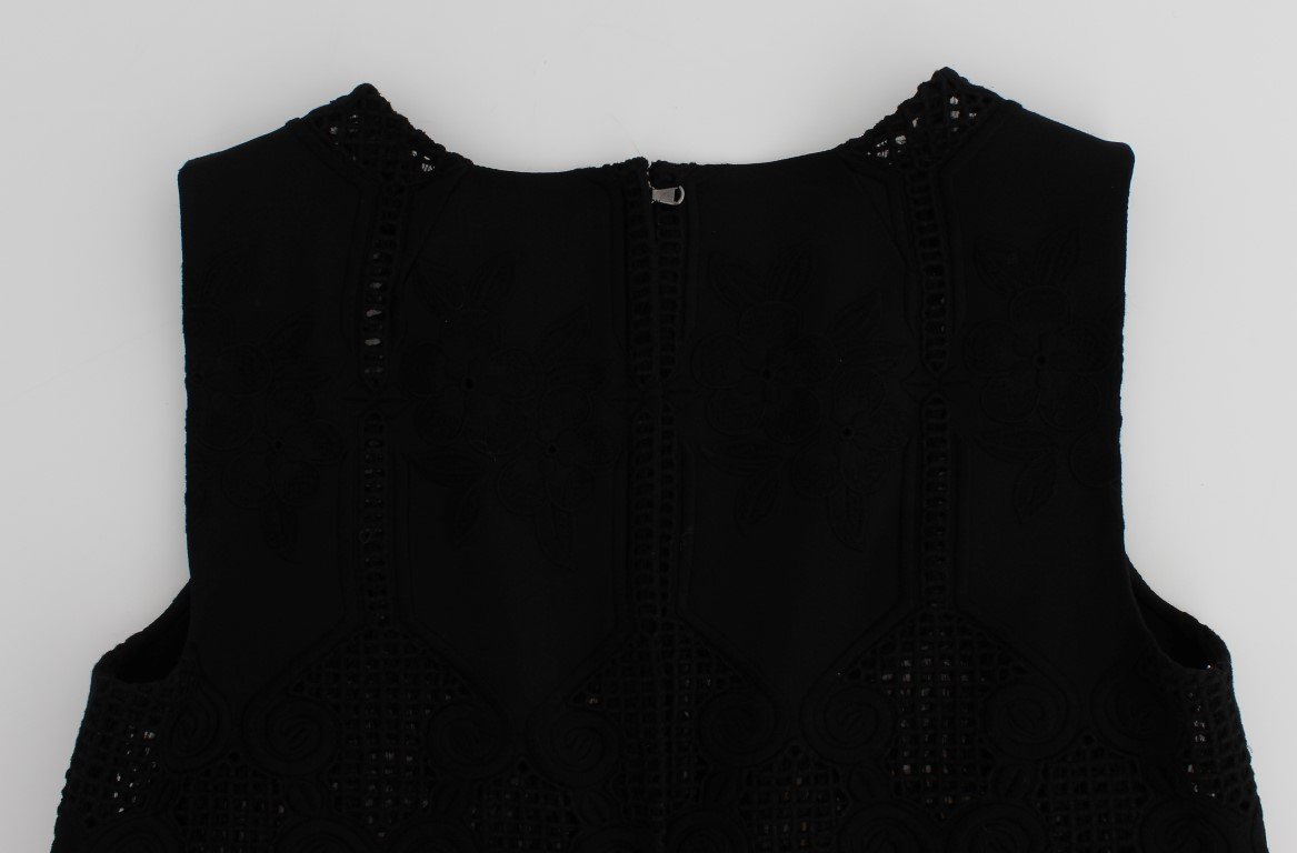Black Floral Silk Crewneck Top