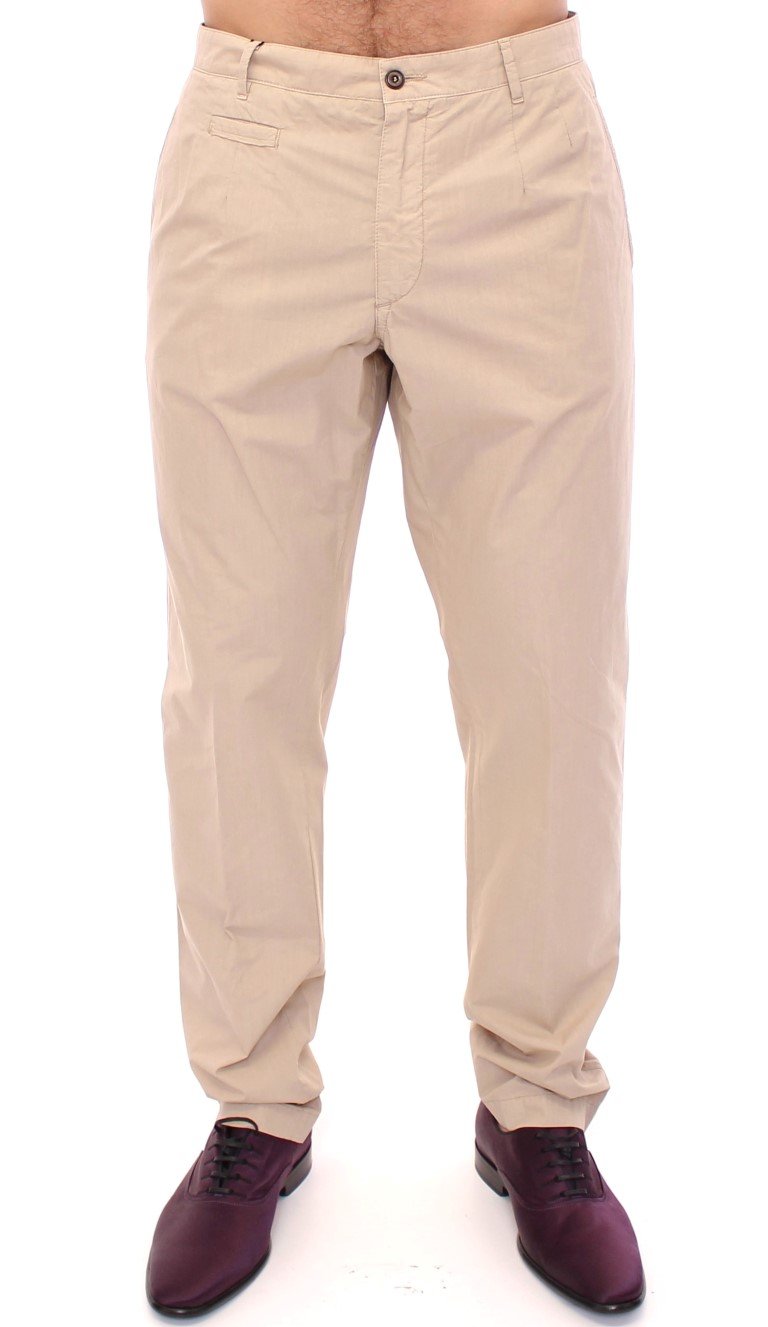 Beige Cotton Logo Chinos Pants