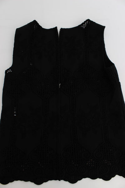 Black Floral Silk Crewneck Top
