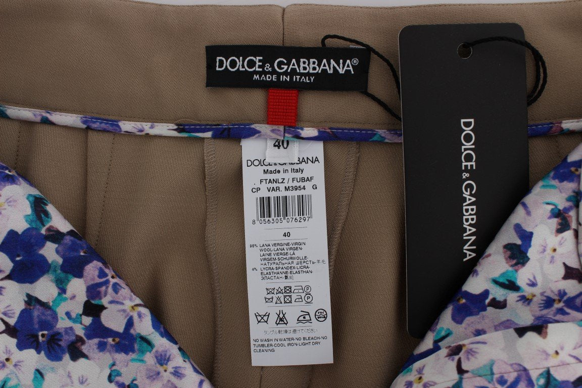 Beige Wool Stretch Capri Pants