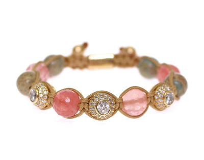 Cherry Quartz Opal CZ 18K Gold 925 Silver Bracelet