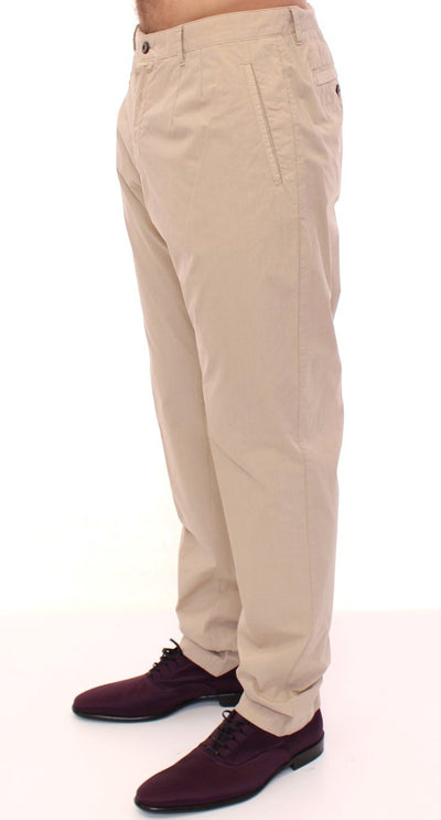 Beige Cotton Logo Chinos Pants