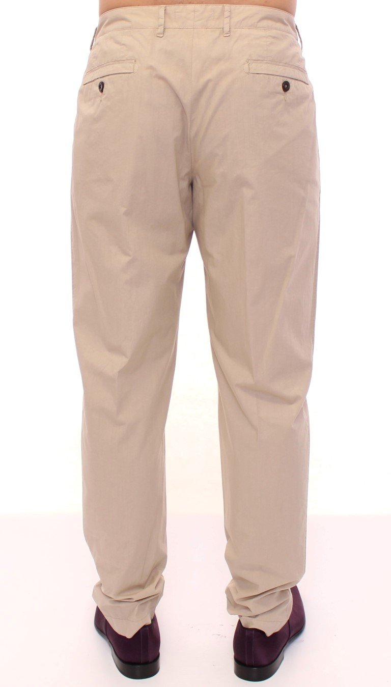 Beige Cotton Logo Chinos Pants