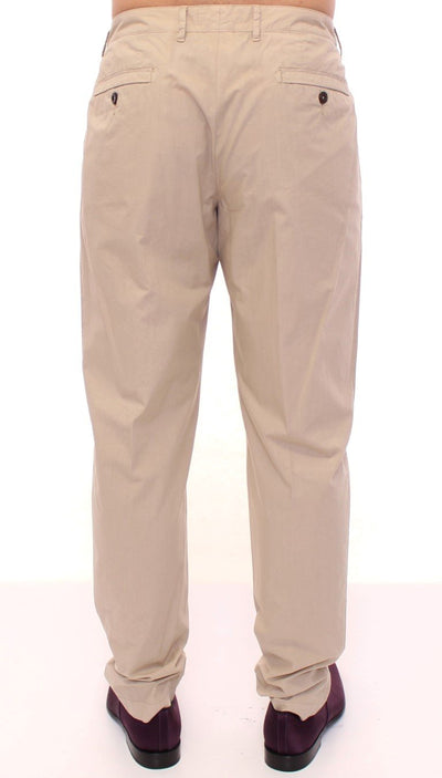 Beige Cotton Logo Chinos Pants