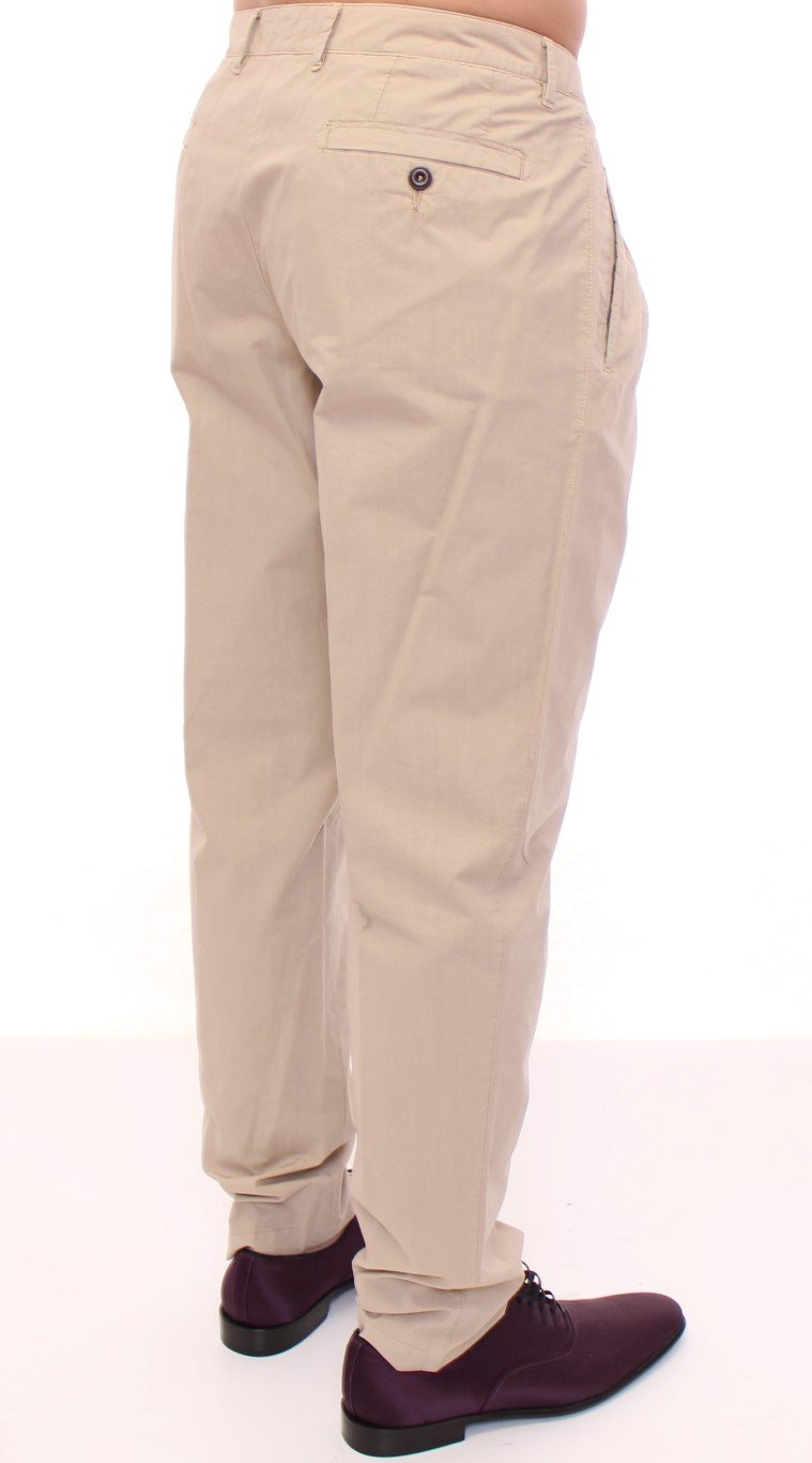 Beige Cotton Logo Chinos Pants