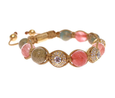 Cherry Quartz Opal CZ 18K Gold 925 Silver Bracelet