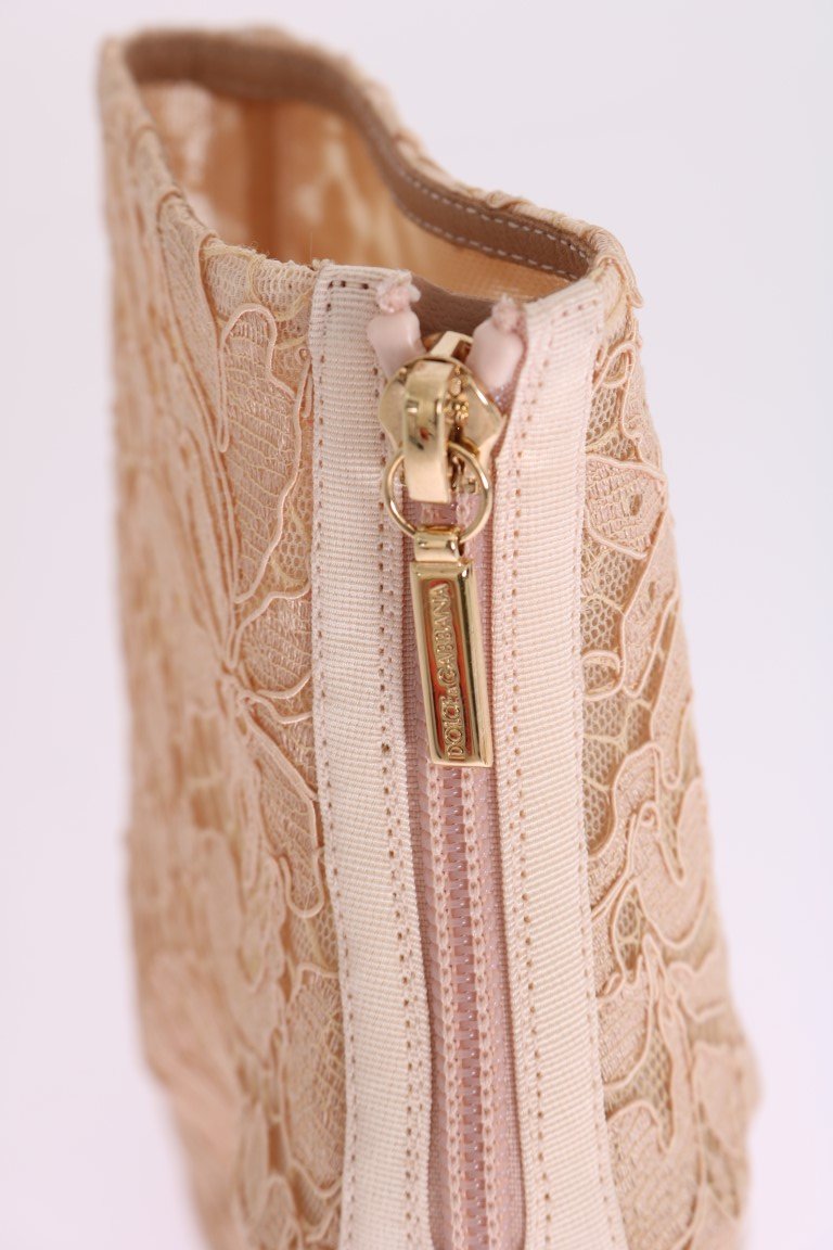 Beige Crystal Lace Booties Stiletto Shoes