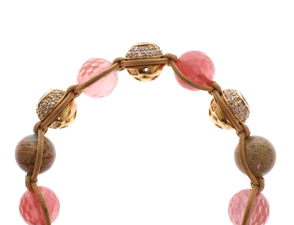 Cherry Quartz Opal CZ 18K Gold 925 Silver Bracelet