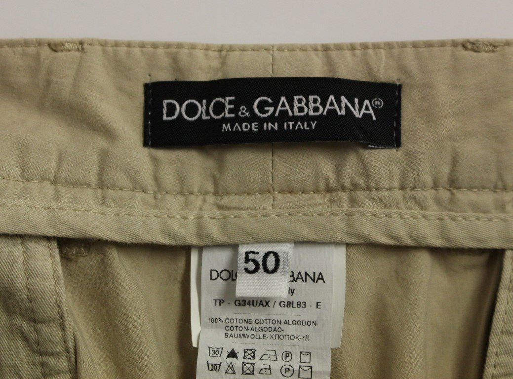 Beige Cotton Logo Chinos Pants