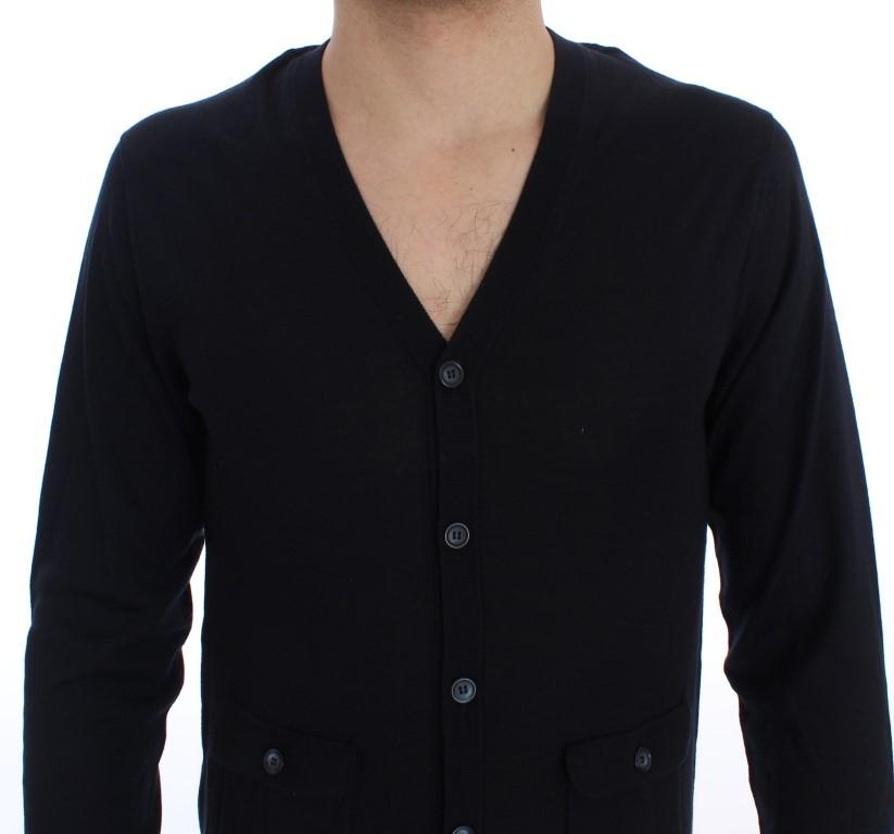 Blue Cashmere Button Cardigan Sweater