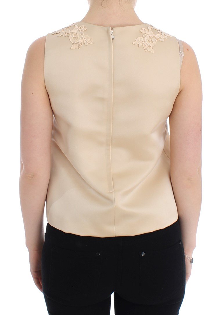 Beige Silk Lace Tank Blouse Top T-shirt