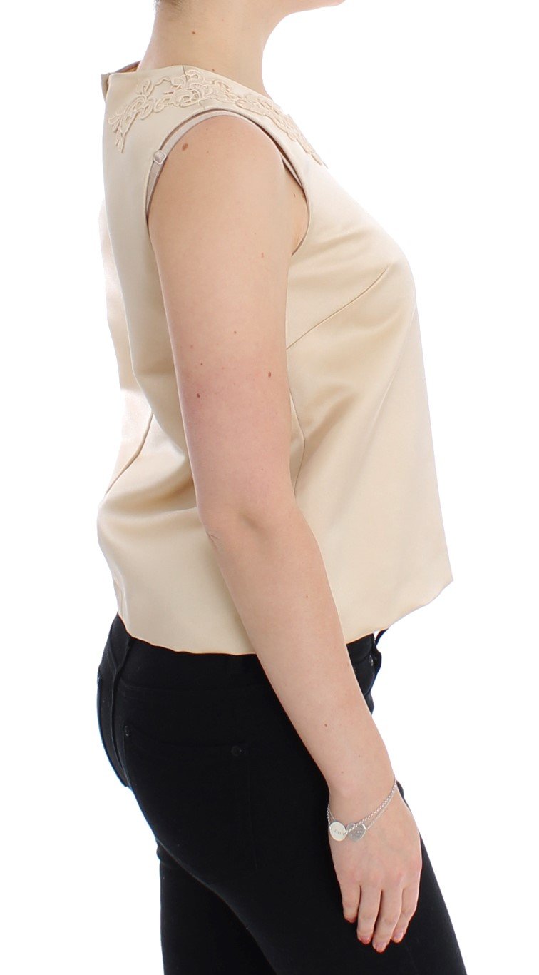 Beige Silk Lace Tank Blouse Top T-shirt
