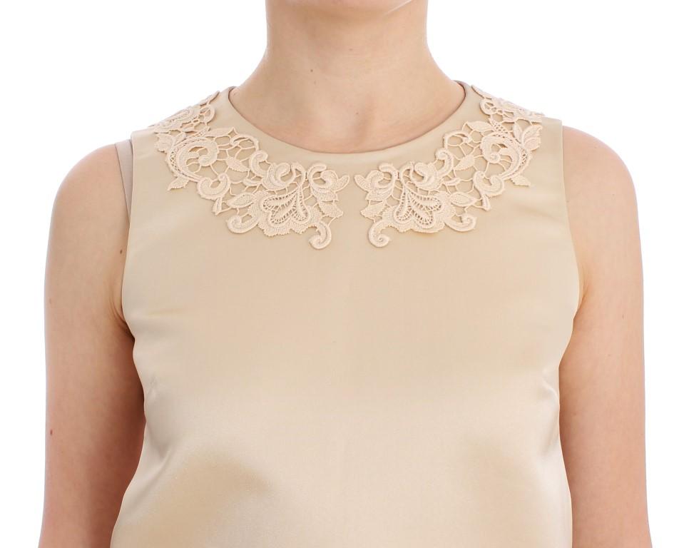 Beige Silk Lace Tank Blouse Top T-shirt