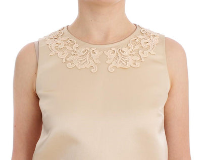 Beige Silk Lace Tank Blouse Top T-shirt