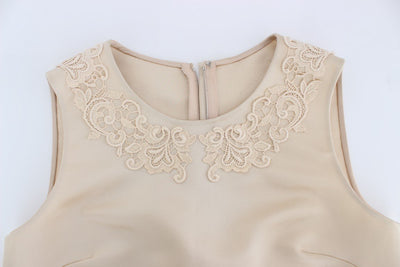 Beige Silk Lace Tank Blouse Top T-shirt