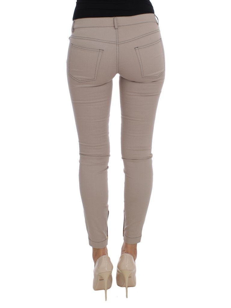 Beige Denim Cotton Stretch Slim Jeans