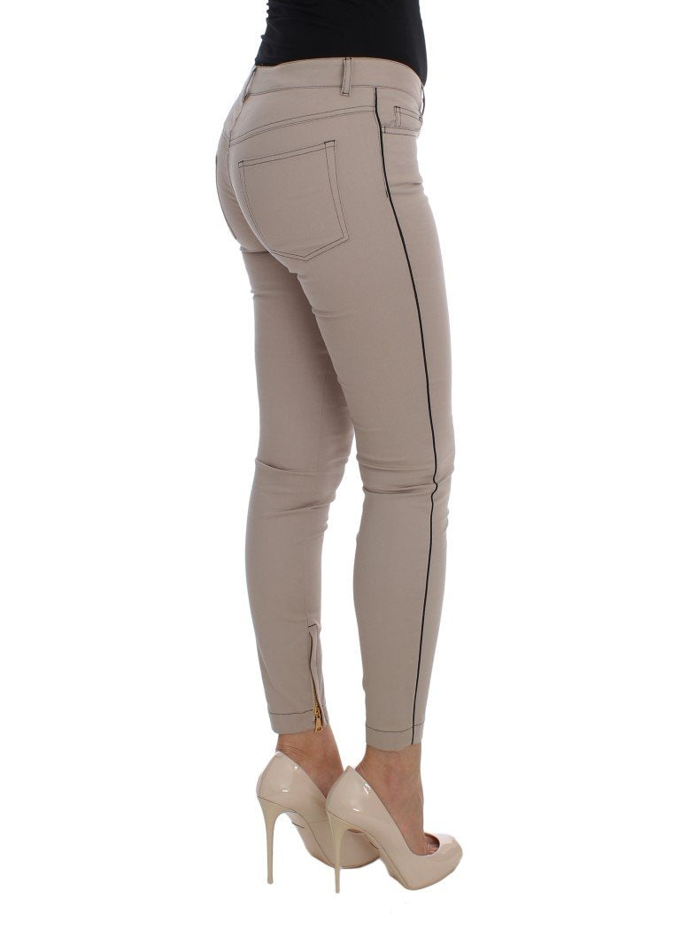 Beige Denim Cotton Stretch Slim Jeans