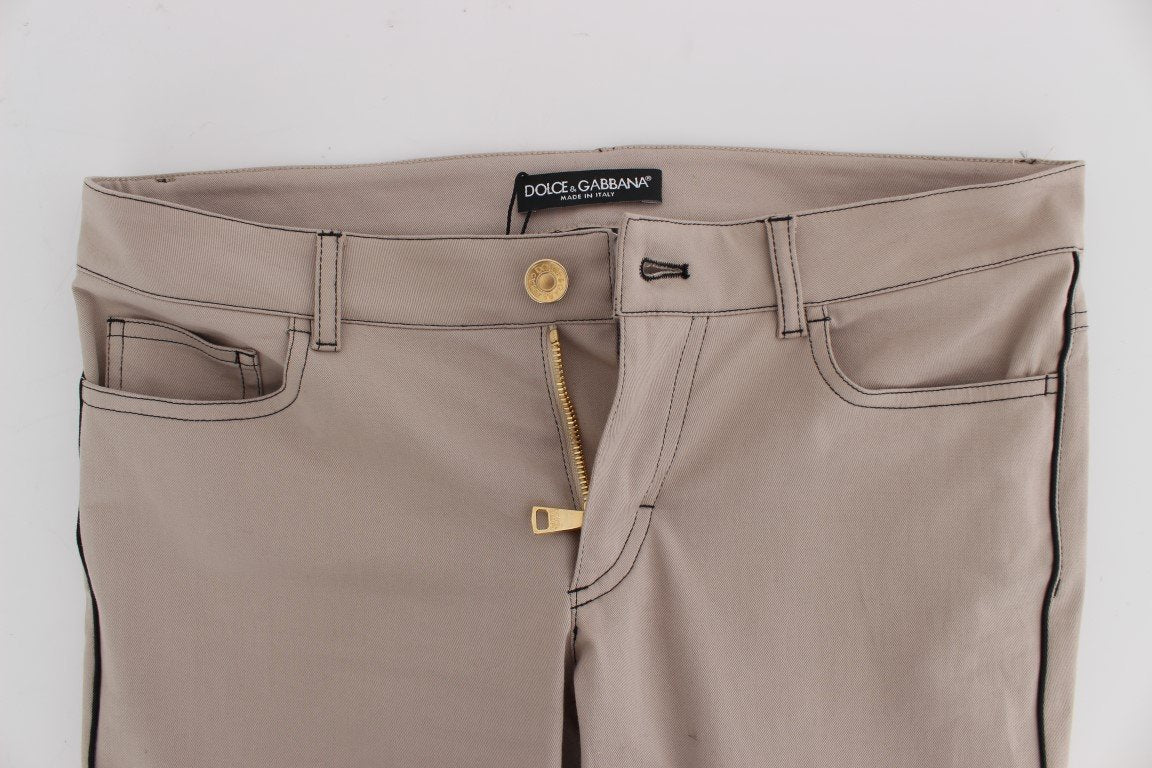 Beige Denim Cotton Stretch Slim Jeans