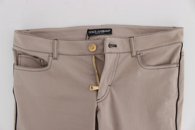 Beige Denim Cotton Stretch Slim Jeans