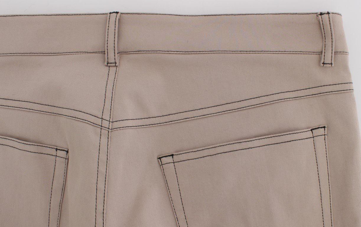 Beige Denim Cotton Stretch Slim Jeans