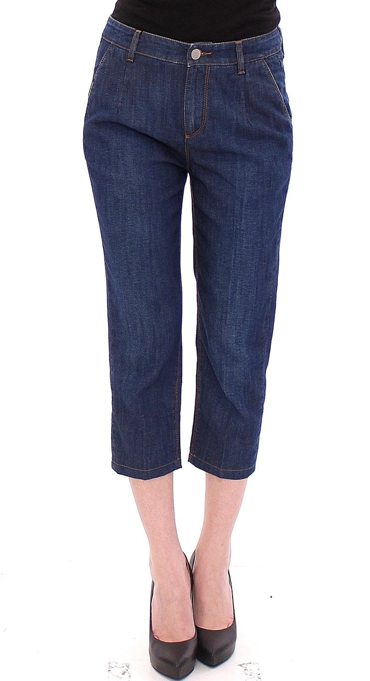 Blue Cotton Cropped Regular Fit Jeans