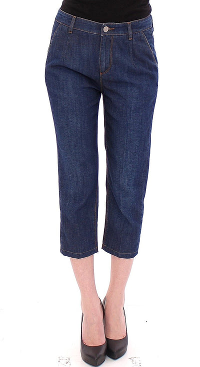 Blue Cotton Cropped Regular Fit Jeans