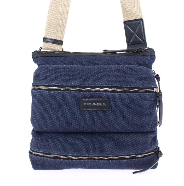 Blue denim messenger bag