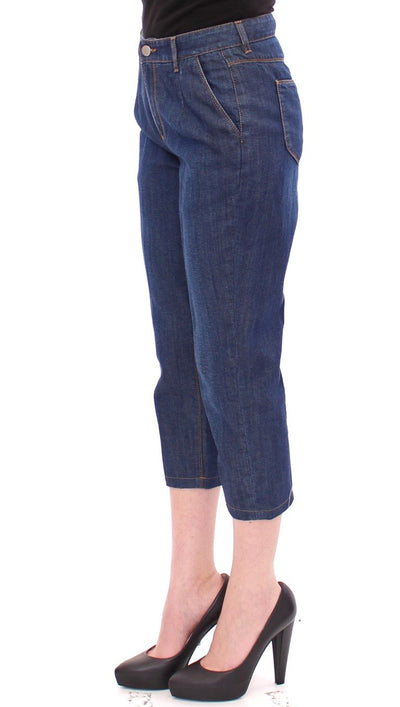 Blue Cotton Cropped Regular Fit Jeans