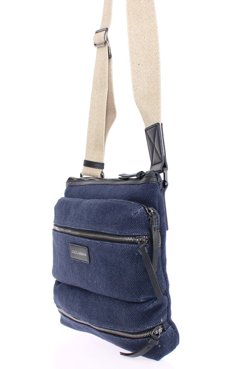 Blue denim messenger bag
