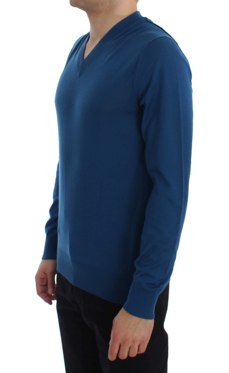 Blue Cashmere V-neck Pullover Sweater