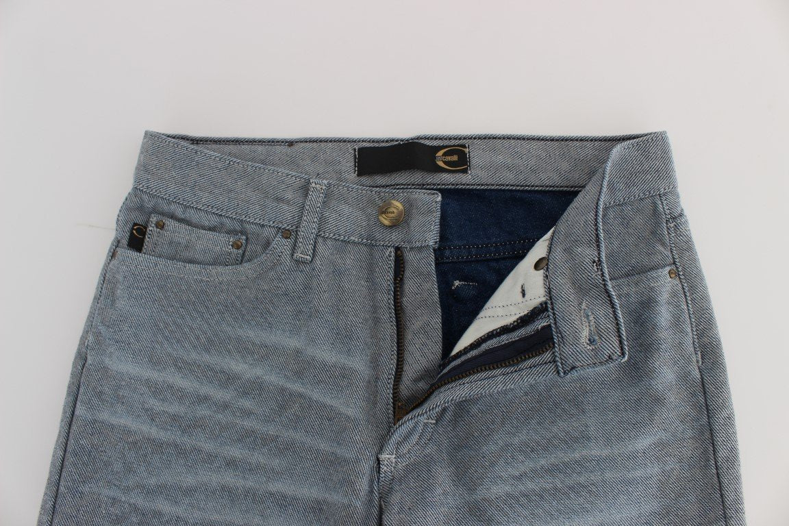 Blue Cotton Slim Fit Denim Capri Cropped Jeans