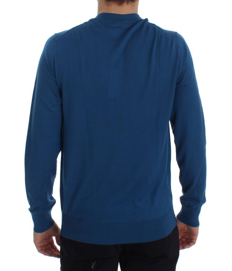Blue Cashmere V-neck Pullover Sweater